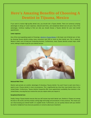 Here’s Amazing Benefits of Choosing A Dentist in Tijuana, Mexico