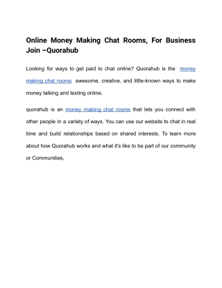 Quorahub Money Making Chat Rooms For Online Business