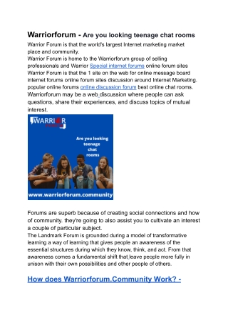 Warriorforum - Are you looking teenage chat rooms