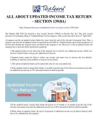 All About Updated Income Tax Return – Section 139(8A)