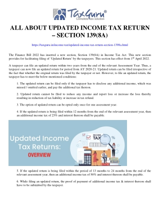 All About Updated Income Tax Return – Section 139(8A)