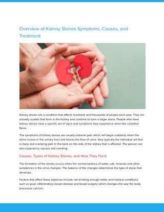 Overview of Kidney Stones Symptoms, Causes, and Treatment