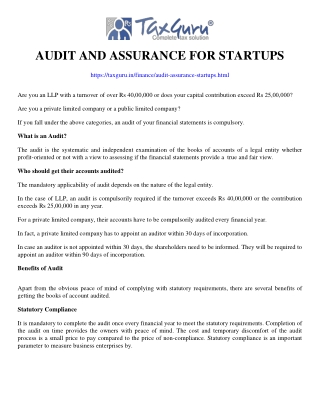 Audit and Assurance for Startups