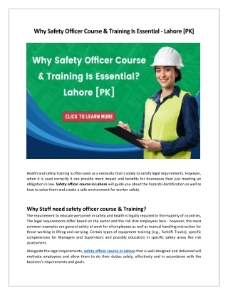 Why Safety Officer Course & Training Is Essential - Lahore [PK]
