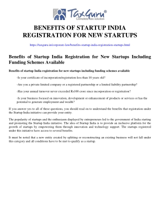 Benefits of Startup India Registration for New Startups