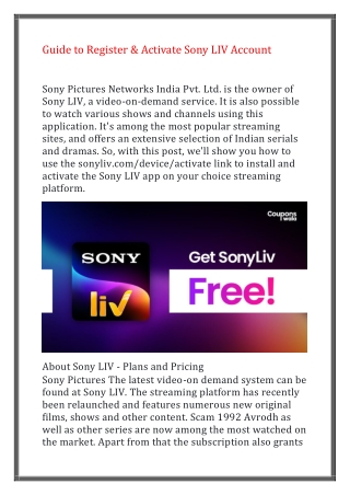 Guide to Register & Activate Sony LIV Account