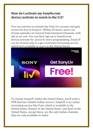 How do I activate my Sonyliv.com deviceactivate to watch in the U.S