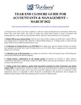 Year End Closure Guide for Accountants & Management – March’2022