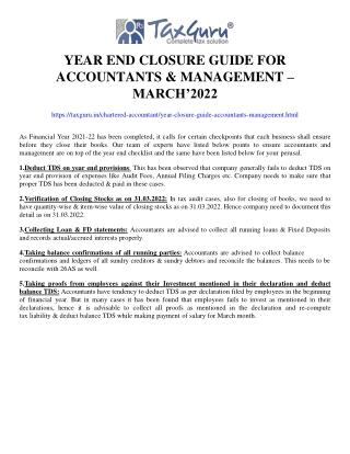 Year End Closure Guide for Accountants & Management – March’2022