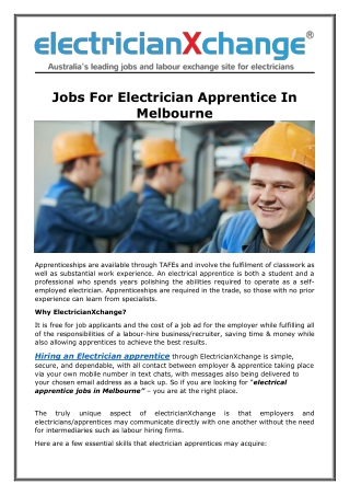 Jobs For Electrician Apprentice In Melbourne