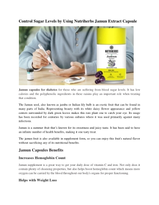 Control Sugar Levels by Using Nutriherbs Jamun Extract Capsule