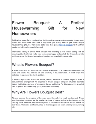 Flower Bouquet: A Perfect Housewarming Gift for New Homeowners
