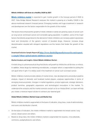 Mitotic Inhibitors will Grow at a Healthy CAGR by 2027