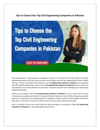 Tips to Choose the Top Civil Engineering Companies in Pakistan