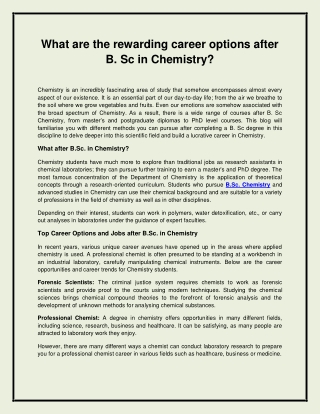 What are the rewarding career options after B. Sc in Chemistry