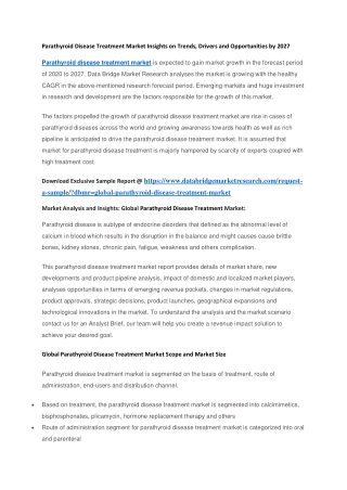 Parathyroid Disease Treatment Market Insights on Trends, Drivers and Opportunities by 2027