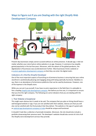 Ways to Figure out if you are Dealing with the right Shopify Web Development Company