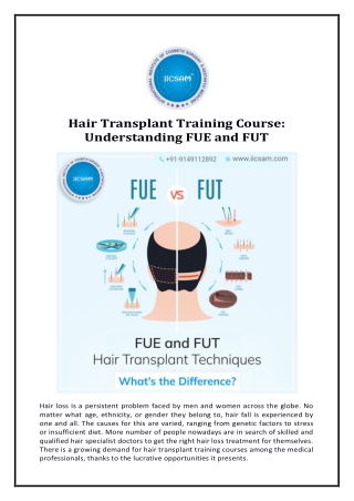 Hair Transplant Training Course: Understanding FUE and FUT