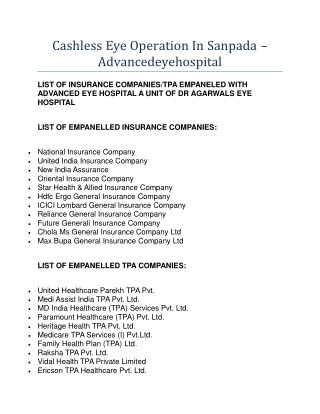 Cashless Eye Operation In Sanpada - Advancedeyehospital