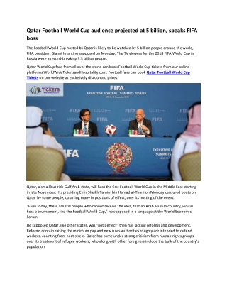 Qatar Football World Cup audience projected at 5 billion, speaks FIFA boss