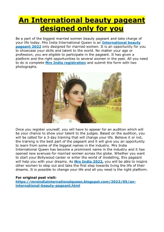 An International beauty pageant designed only for you