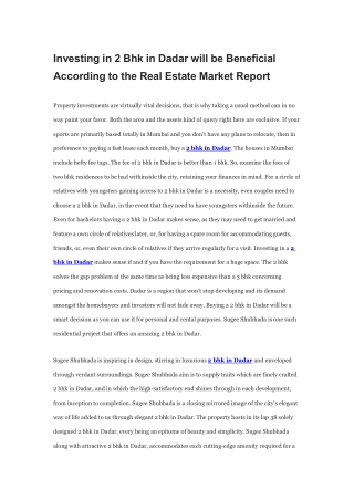 Investing in 2 Bhk in Dadar will be Beneficial According to the Real Estate Market Report