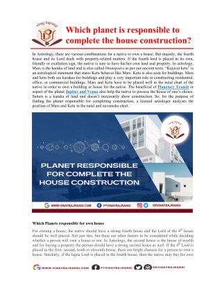Which planet is responsible to complete the house construction