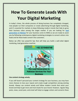 How To Generate Leads With Your Digital Marketing