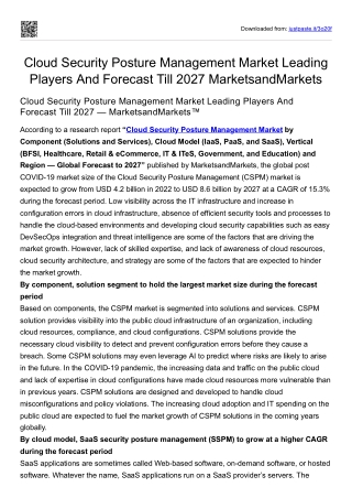 Cloud Security Posture Management Market Leading Players And Forecast Till 2027 