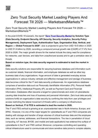 Zero Trust Security Market Leading Players And Forecast Till 2026