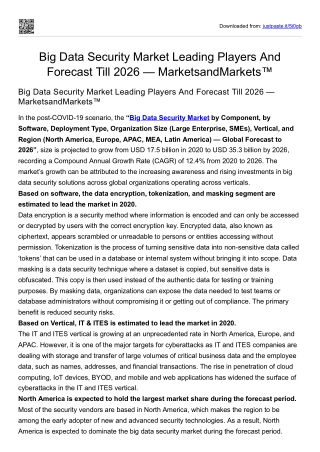 Big Data Security Market Leading Players And Forecast Till 2026