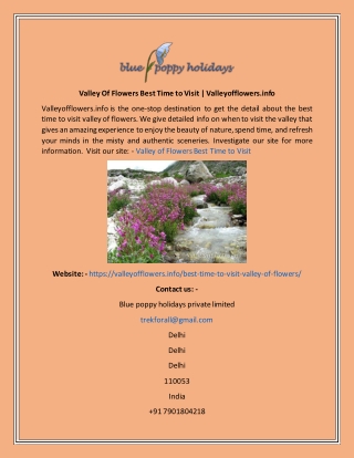 Valley Of Flowers Best Time To Visit | Valleyofflowers.info