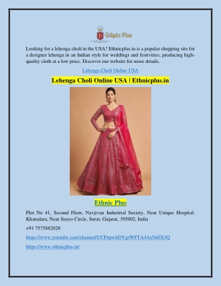 Lehenga Choli Online USA | Ethnicplus.in