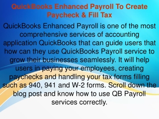 QuickBooks Enhanced Payroll To Create Paycheck & Fill Tax