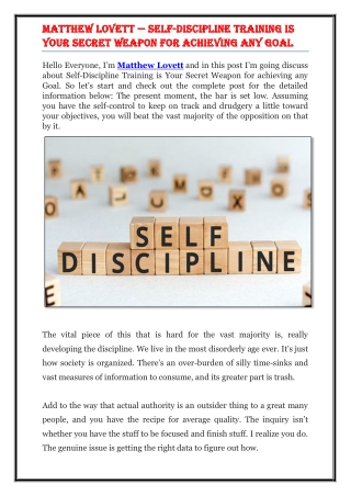 Matthew Lovett - Self-Discipline Training is Your Secret Weapon for Achieving any Goal