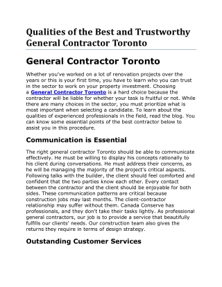 Need to renovate your Kitchen? Hire Professional General Contractor Toronto
