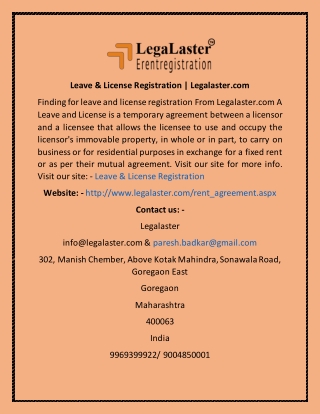 Leave & License Registration  Legalaster