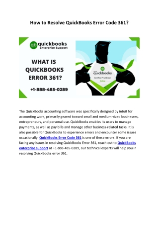 How to Resolve QuickBooks Error Code 361
