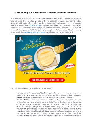 Reasons Why You Should Invest In Yummin Butter