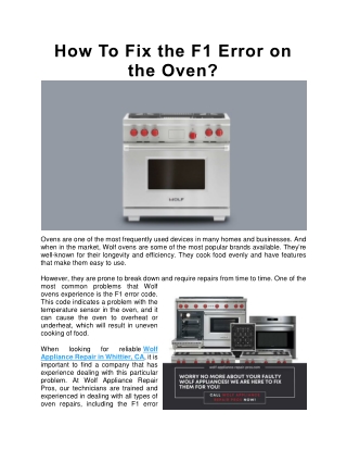 How To Fix the F1 Error on the Oven