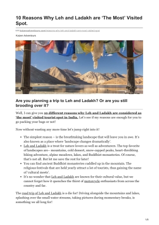 Reasons Why Leh and Ladakh are The Most Visited Spot