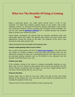 What Are The Benefits Of Using A Gaming Mat