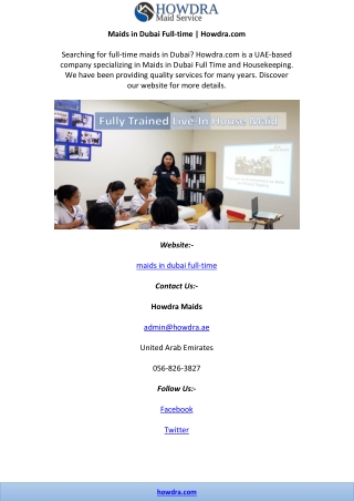 Maids in Dubai Full-time | Howdra.com