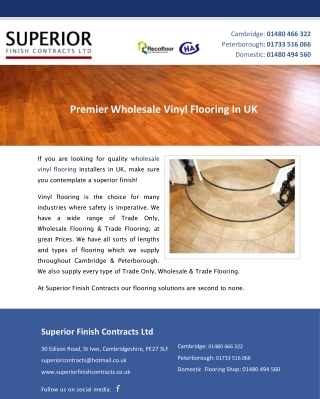 Premier Wholesale Vinyl Flooring In UK