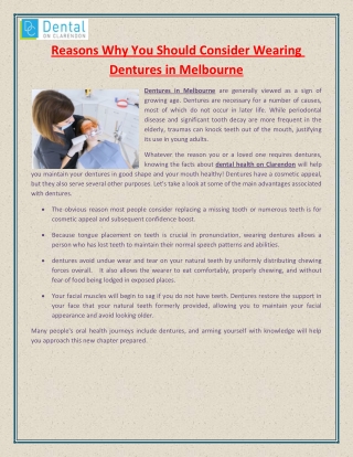 Reasons Why You Should Consider Wearing Dentures in Melbourne