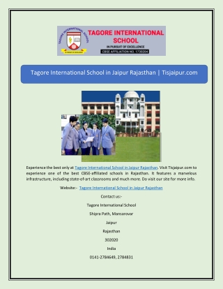 Tagore International School in Jaipur Rajasthan | Tisjaipur.com