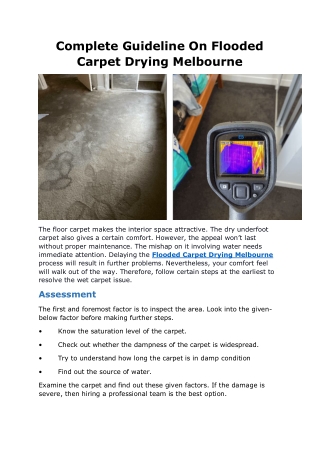 Complete Guideline On Flooded Carpet Drying Melbourne