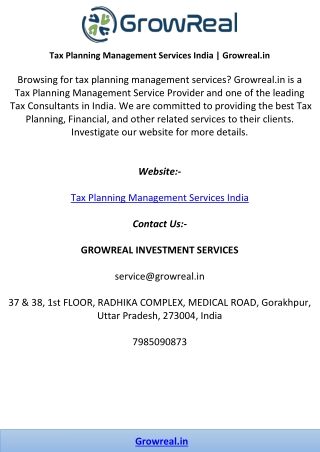 Tax Planning Management Services India | Growreal.in