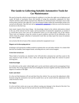 The Guide to Collecting Suitable Automotive Tools for Car Maintenance