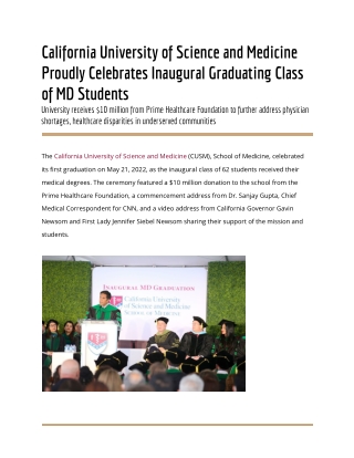 CUSM Proudly Celebrates Inaugural Graduating Class of MD Students